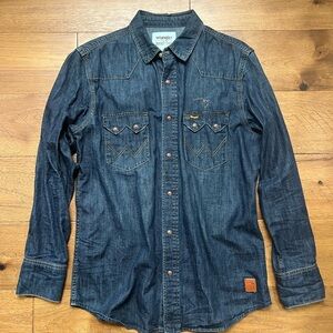 Wrangler Dark Blue Denim Western Shirt Men’s Medium Buffalo Trace Collab